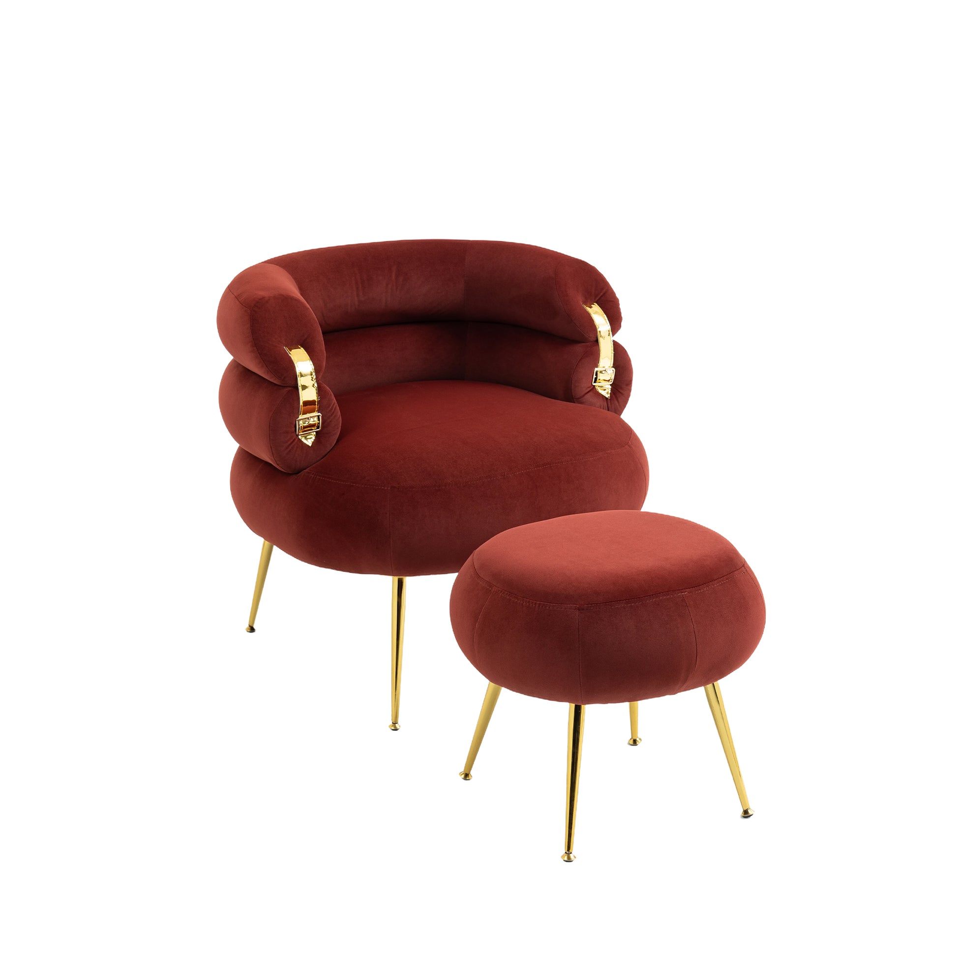 Coolmore Upholstered Velvet Barrel Accent Chair With Ottoman,Accent Comfy Lounge Arm Chair And Footrest Stool Set,Single Sofa Armchair With Lounge Seat For Bedroom,Office Wine Red Wine Red Foam Velvet
