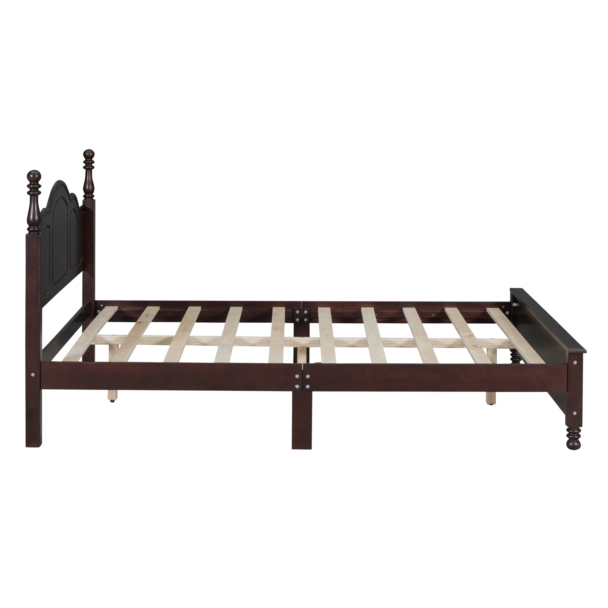 Queen Size Wood Platform Bed Frame,Retro Style Platform Bed With Wooden Slat Support,Dark Walnut Walnut Wood