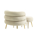 Coolmore Upholstered Velvet Barrel Accent Chair With Ottoman,Accent Comfy Lounge Arm Chair And Footrest Stool Set,Single Sofa Armchair With Lounge Seat For Bedroom,Office Beige Beige Foam Velvet