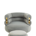 Coolmore Upholstered Velvet Barrel Accent Chair With Ottoman,Accent Comfy Lounge Arm Chair And Folding Footrest Stool Set,Single Sofa Armchair With Lounge Seat For Bedroom,Office Gray Gray Foam Velvet