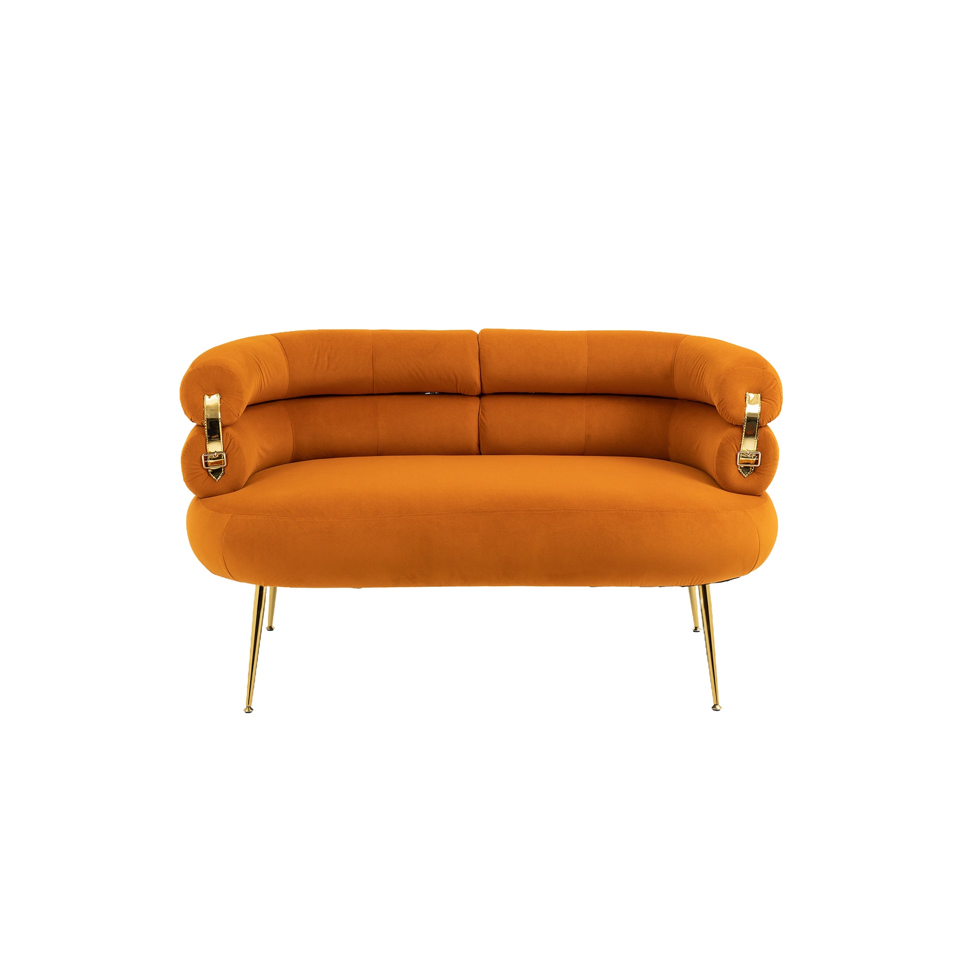 Coolmore Small Loveseat Sofa, Upholstered Mini Couch With Curved Backrest With Stylish Golden Decor, Small Comfy Beautiful Seat Leisure Accent Couch For Living Room, Bedroom, Office Orange Orange Foam Velvet