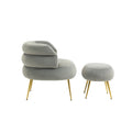 Coolmore Upholstered Velvet Barrel Accent Chair With Ottoman,Accent Comfy Lounge Arm Chair And Folding Footrest Stool Set,Single Sofa Armchair With Lounge Seat For Bedroom,Office Gray Gray Foam Velvet
