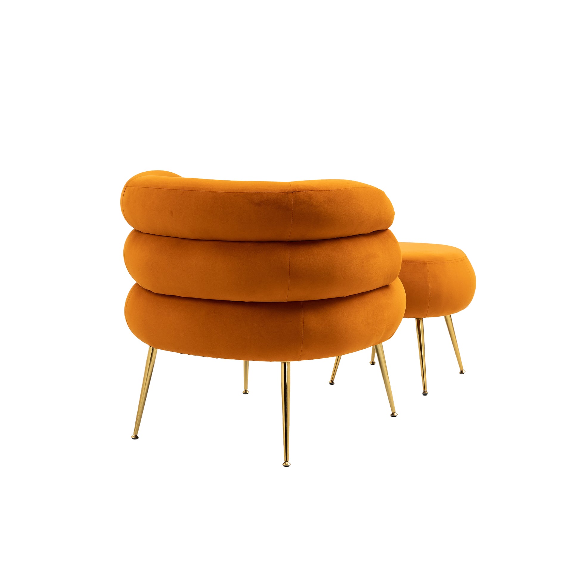 Coolmore Upholstered Velvet Barrel Accent Chair With Ottoman,Accent Comfy Lounge Arm Chair And Folding Footrest Stool Set,Single Sofa Armchair With Lounge Seat For Bedroom,Office Orange Orange Foam Velvet