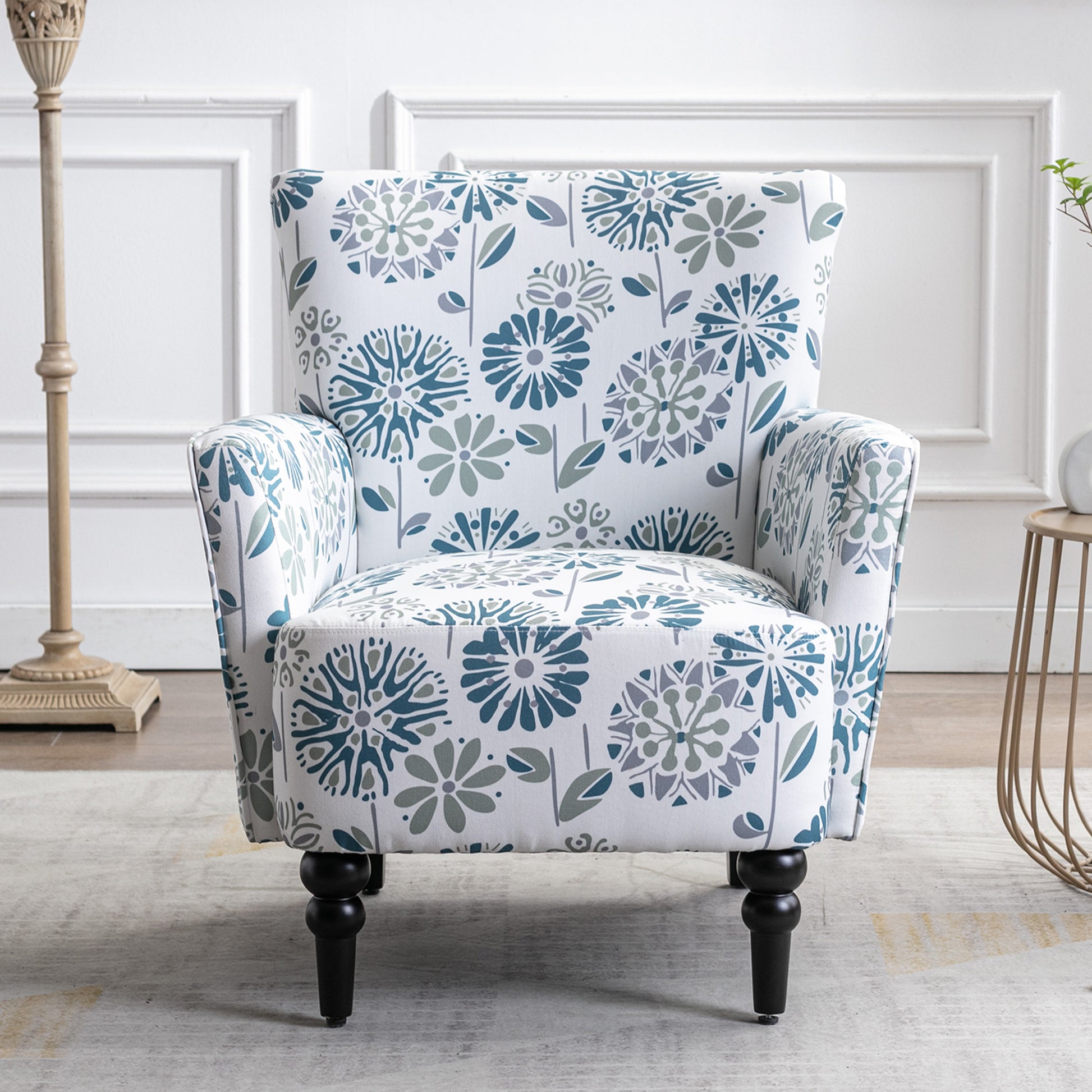 Armchair Modern Accent Sofa With Linen Surface,Leisure Chair With Solid Wood Feet For Living Room Bedroom Studio,White Blue White Line Primary Living Space Modern Upholstered Linen