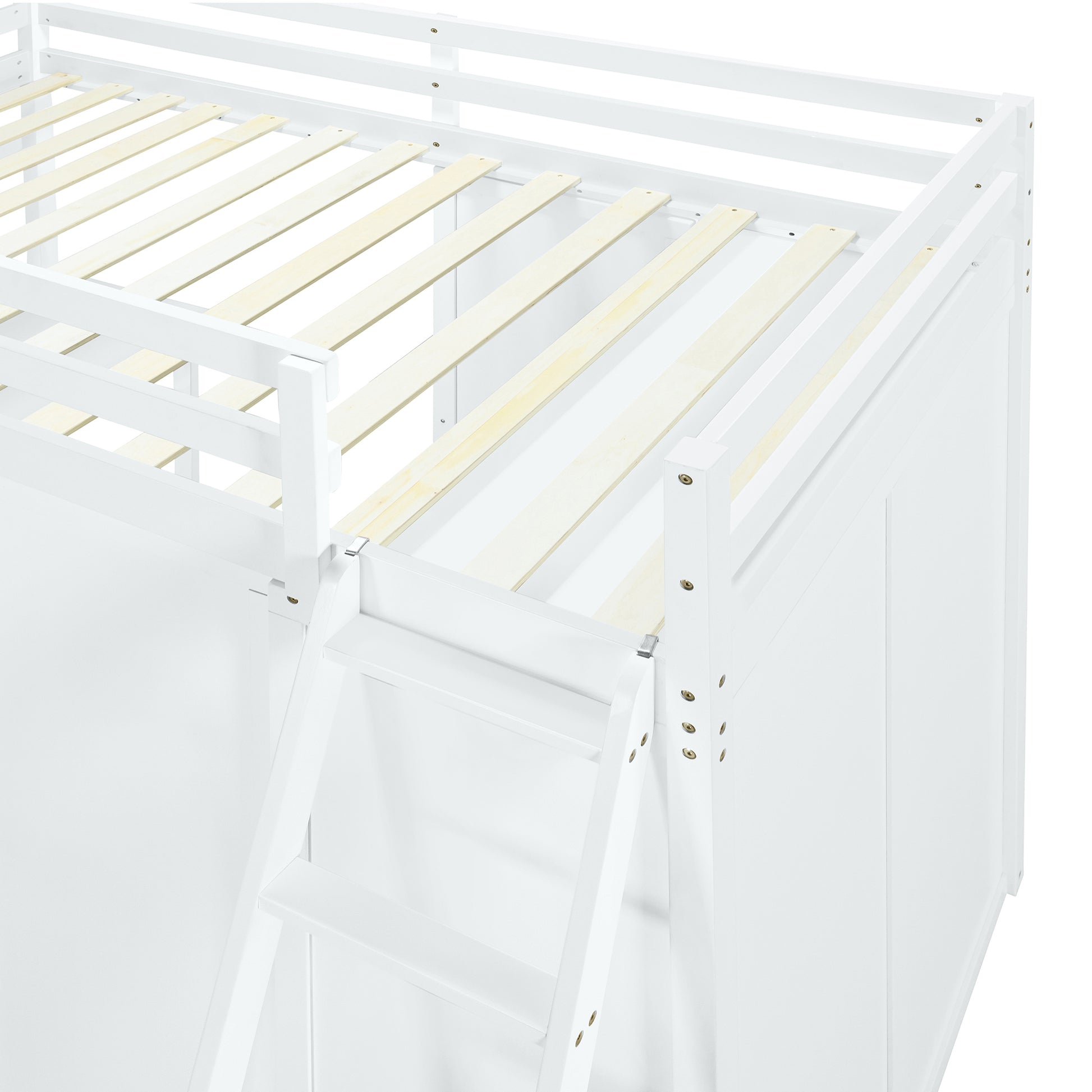 Twin Size Loft Bed With Wardrobe And Desk, White Twin White Rubber Wood