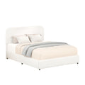 Liv Patented 2 Drawers Storage Bed Queen Size Ivory Boucle Upholstered Platform Bed, Curved Stitched Tufted Headboard, Wooden Slat Mattress Support, No Box Spring Needed Box Spring Not Required Queen Ivory Metal Bedroom
