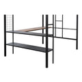 Metal Full Size Loft Bed With Desk & Shelves Sturdy Metal Bed Frame Noise Free Wood Slats Comfortable Textilene Guardrail Built In Desk, 2 Tier Shelves & Grid Panel 2 Side Ladders Black Steel