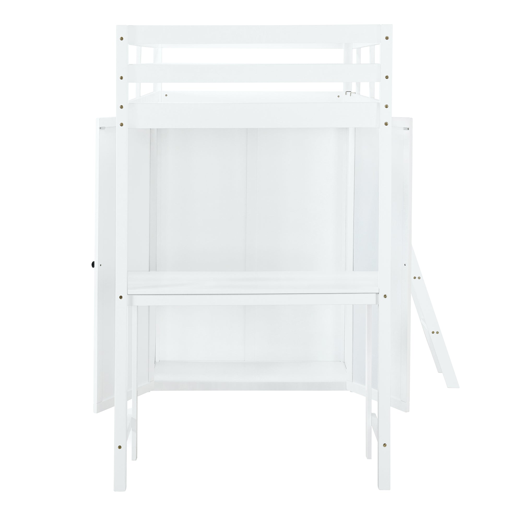 Twin Size Loft Bed With Wardrobe And Desk, White Twin White Rubber Wood