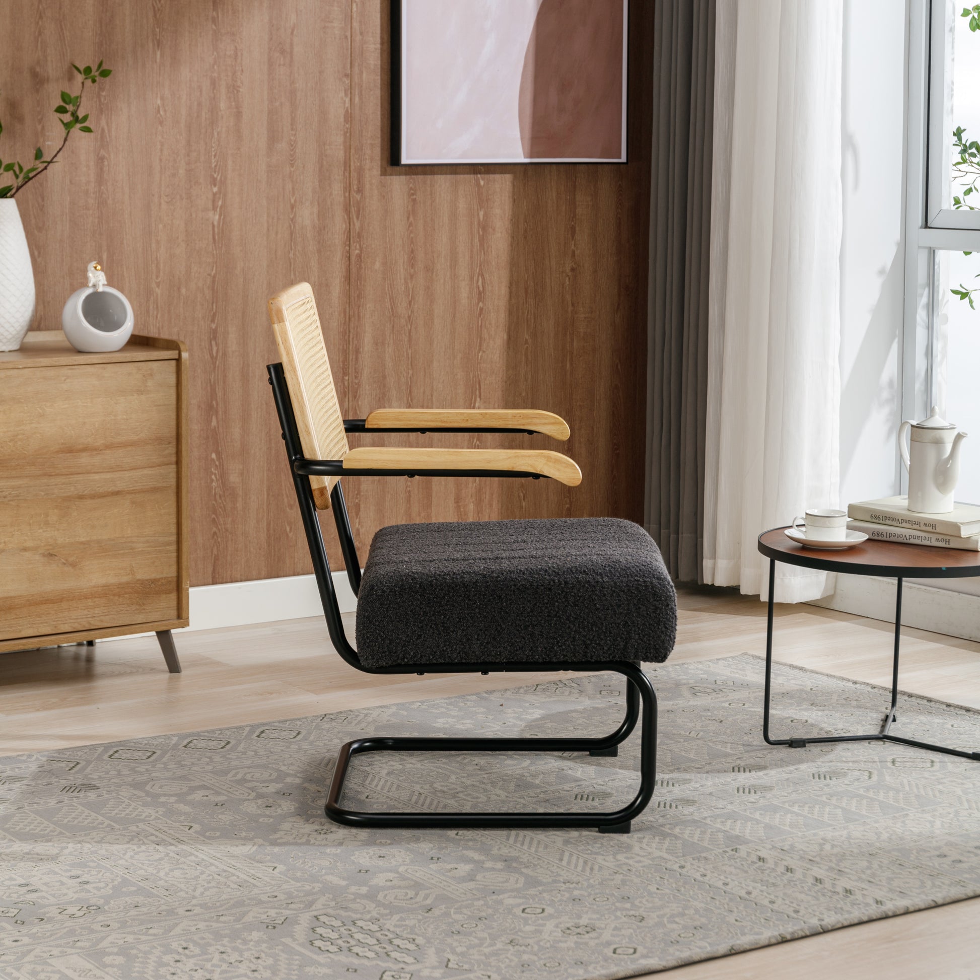 Coolmore Accent Chair Modern Industrial Slant Armchair With Metal Frame Premium High Density Soft Single Chair For Living Room Bedroom Carbon Black Boucle