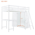 Twin Size Loft Bed With Wardrobe And Desk, White Twin White Rubber Wood