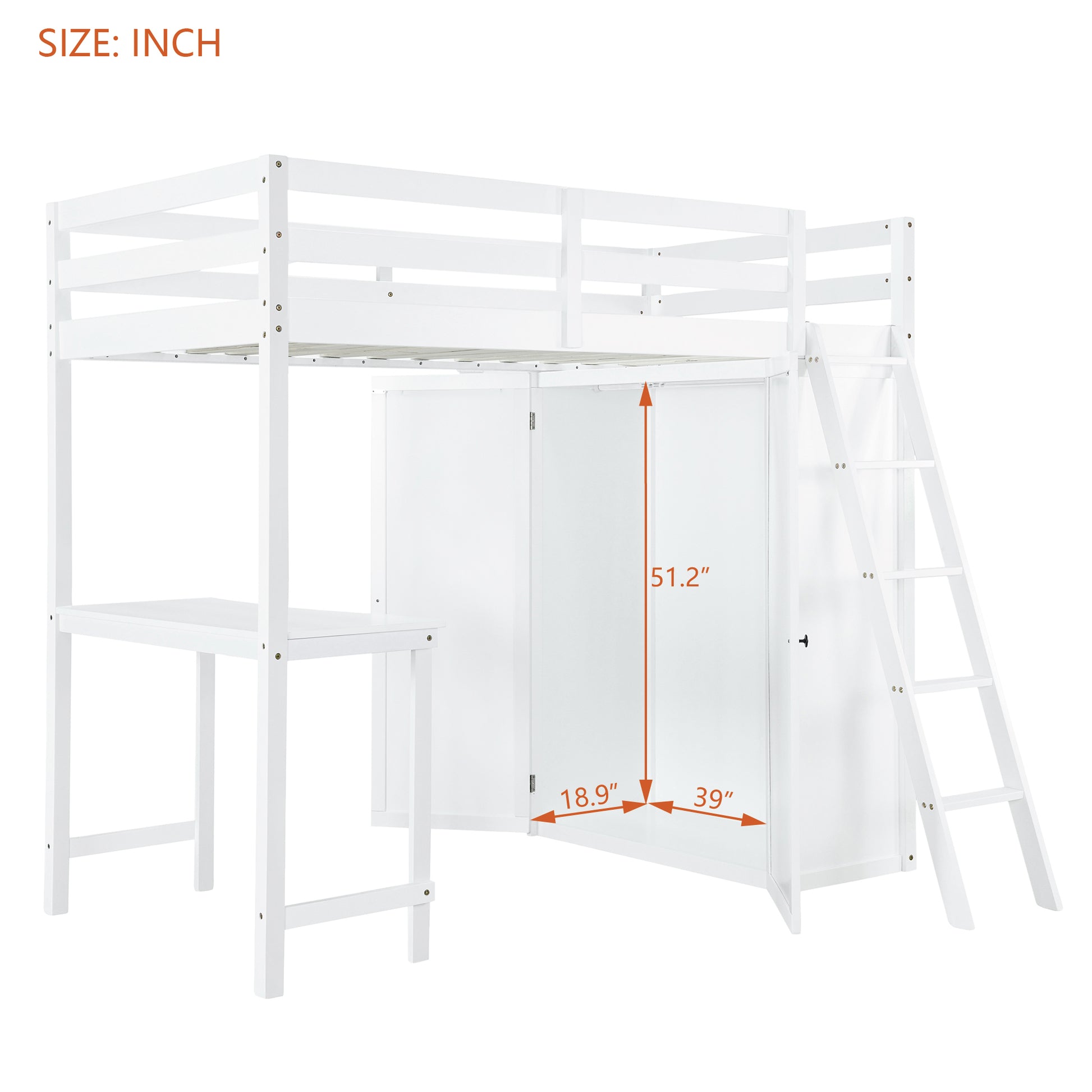 Twin Size Loft Bed With Wardrobe And Desk, White Twin White Rubber Wood