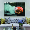 Drop Ping Framed Canvas Wall Art Decor Painting For Halloween, Skeleton With Jack O Lanterns Painting For Halloween Gift, Decoration For Halloween Living Room, Bedroom Decor Ready To Hang Rectangle Framed Multicolor Halloween Oversized 41In Canvas