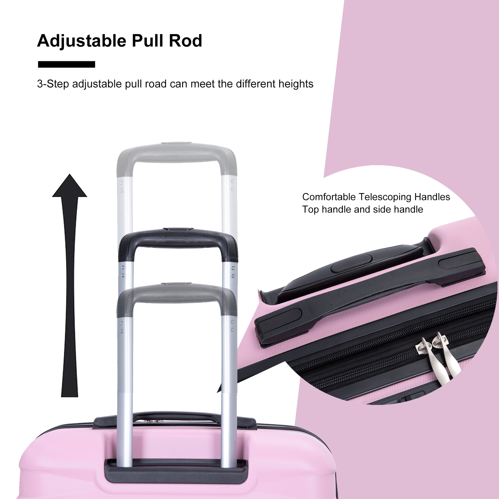 Luggage Set Of 5 Pieces, Expandable Hard Pc Luggage Set With Tsa Lock For Rotating Wheels, Lightweight Rolling Luggage For Men And Women,Pink. Pink Pc