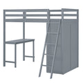 Twin Size Loft Bed With Wardrobe And Desk, Gray Twin Gray Rubber Wood