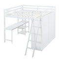 Full Size Loft Bed With Wardrobe And Desk And Shelves, White Full White Rubber Wood