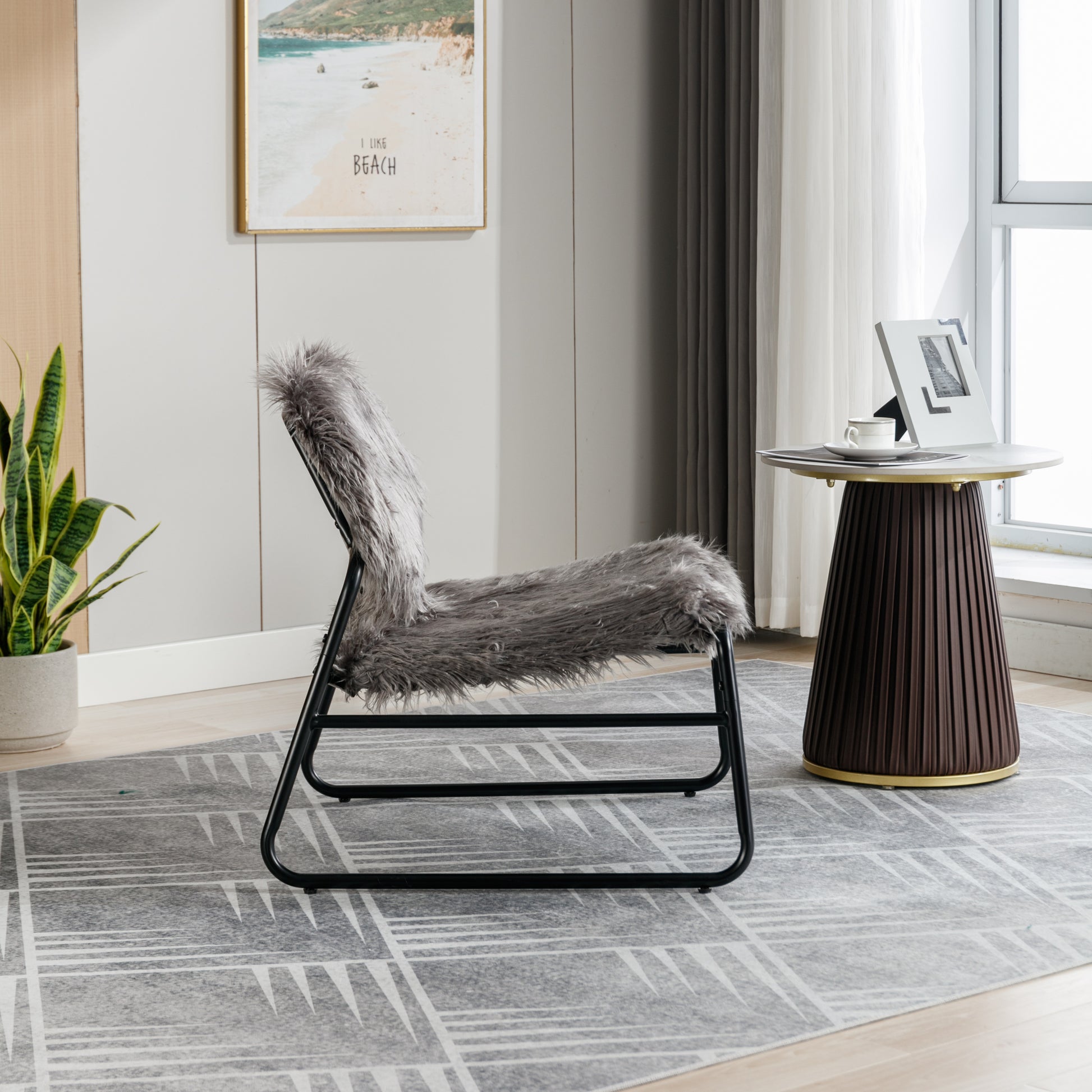 Coolmore Accent Chair Modern Industrial Slant Armchair With Metal Frame Premium High Density Soft Single Chair For Living Room Bedroom Gray Plush