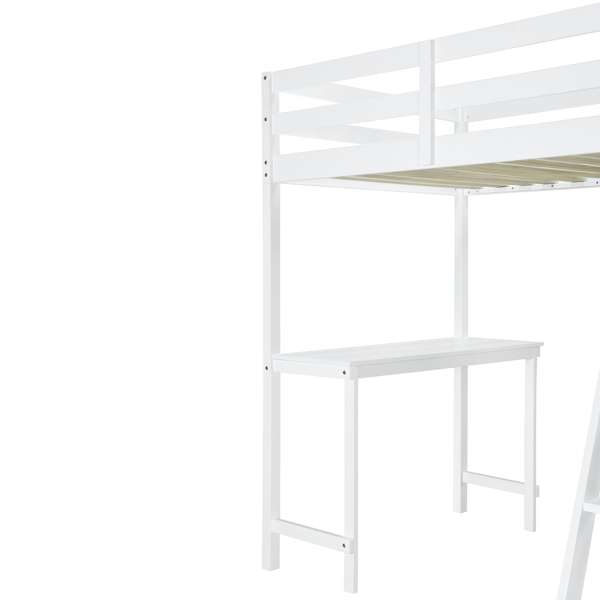 Twin Size Loft Bed With Wardrobe And Desk, White Twin White Rubber Wood