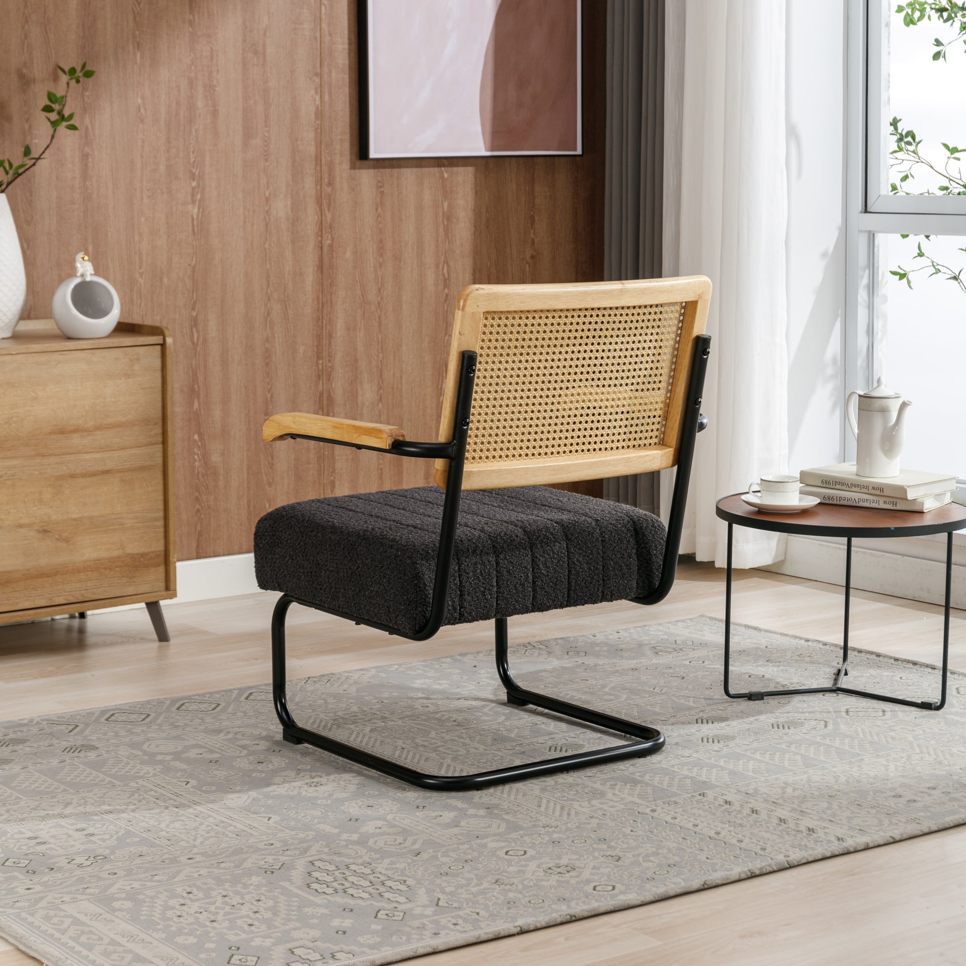 Coolmore Accent Chair Modern Industrial Slant Armchair With Metal Frame Premium High Density Soft Single Chair For Living Room Bedroom Carbon Black Boucle