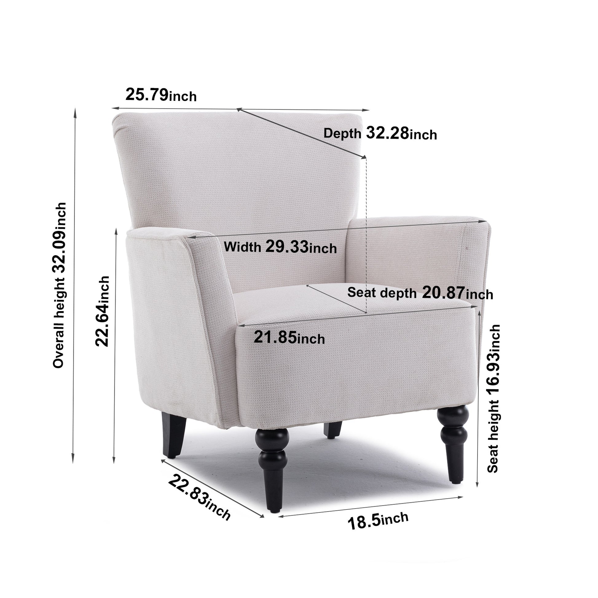 Armchair Modern Accent Sofa Chair With Linen Surface,Leisure Chair With Solid Wood Feet For Living Room Bedroom Studio,White White Upholstered Linen