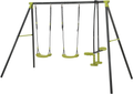 Xns008 Interesting Triple Children Metal Safe Swing Set 440Lbs For Outdoor Playground Three Seat Swing Black And Green For Age 3 Green Steel