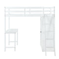 Twin Size Loft Bed With Wardrobe And Desk, White Twin White Rubber Wood