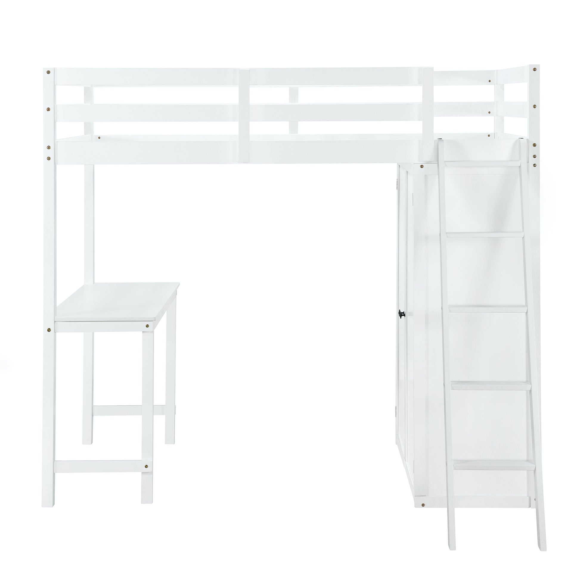 Twin Size Loft Bed With Wardrobe And Desk, White Twin White Rubber Wood