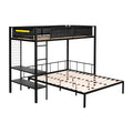 Metal Twin Over Full Bunk With Shelves & Grid Panel Sturdy Metal Bed Frame Noise Free Wood Slats Comfortable Textilene Guardrail Built In 2 Tier Shelves & Grid Panel Separated Full Size Bed Box Spring Not Required Black Metal Bedroom Bunk Steel