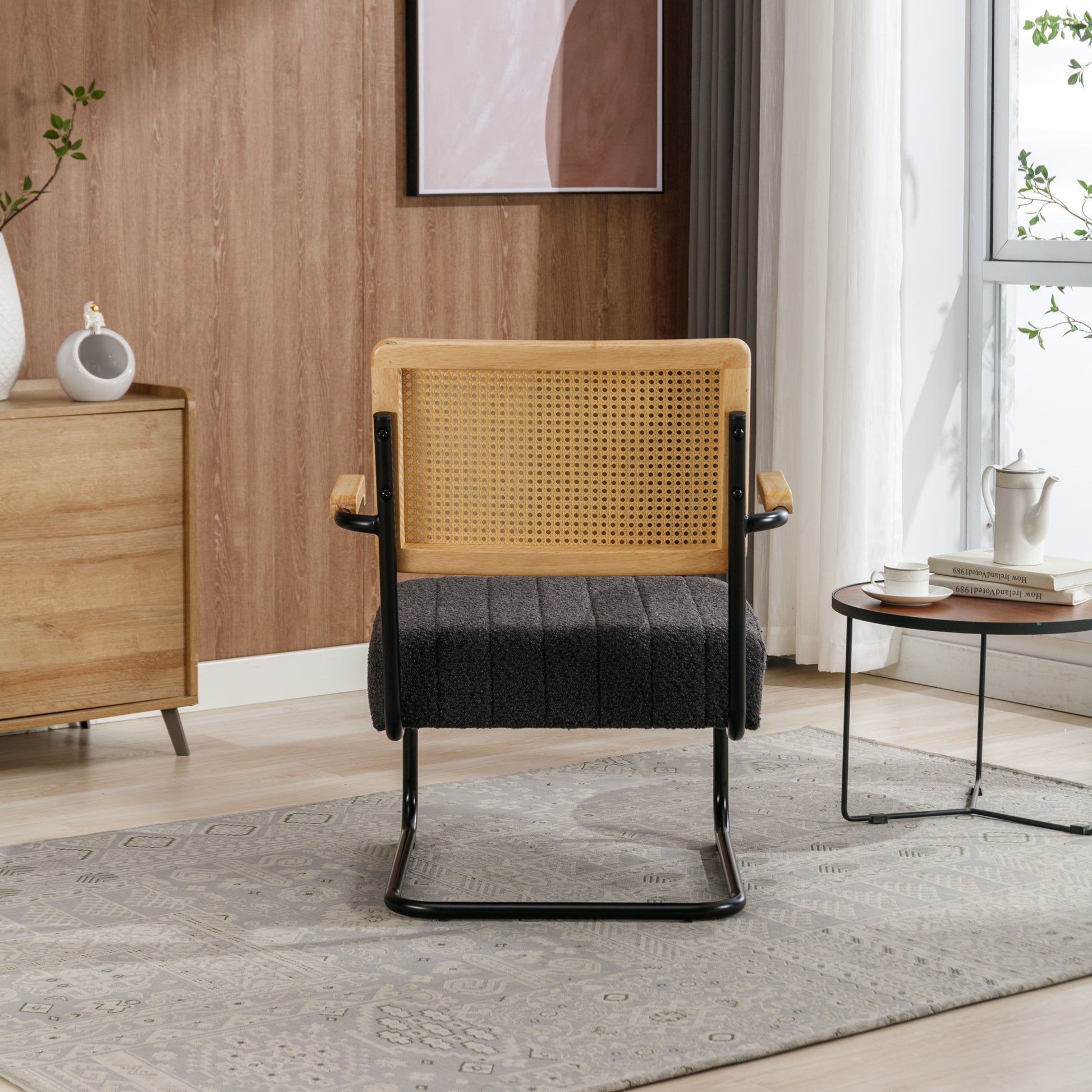 Coolmore Accent Chair Modern Industrial Slant Armchair With Metal Frame Premium High Density Soft Single Chair For Living Room Bedroom Carbon Black Boucle