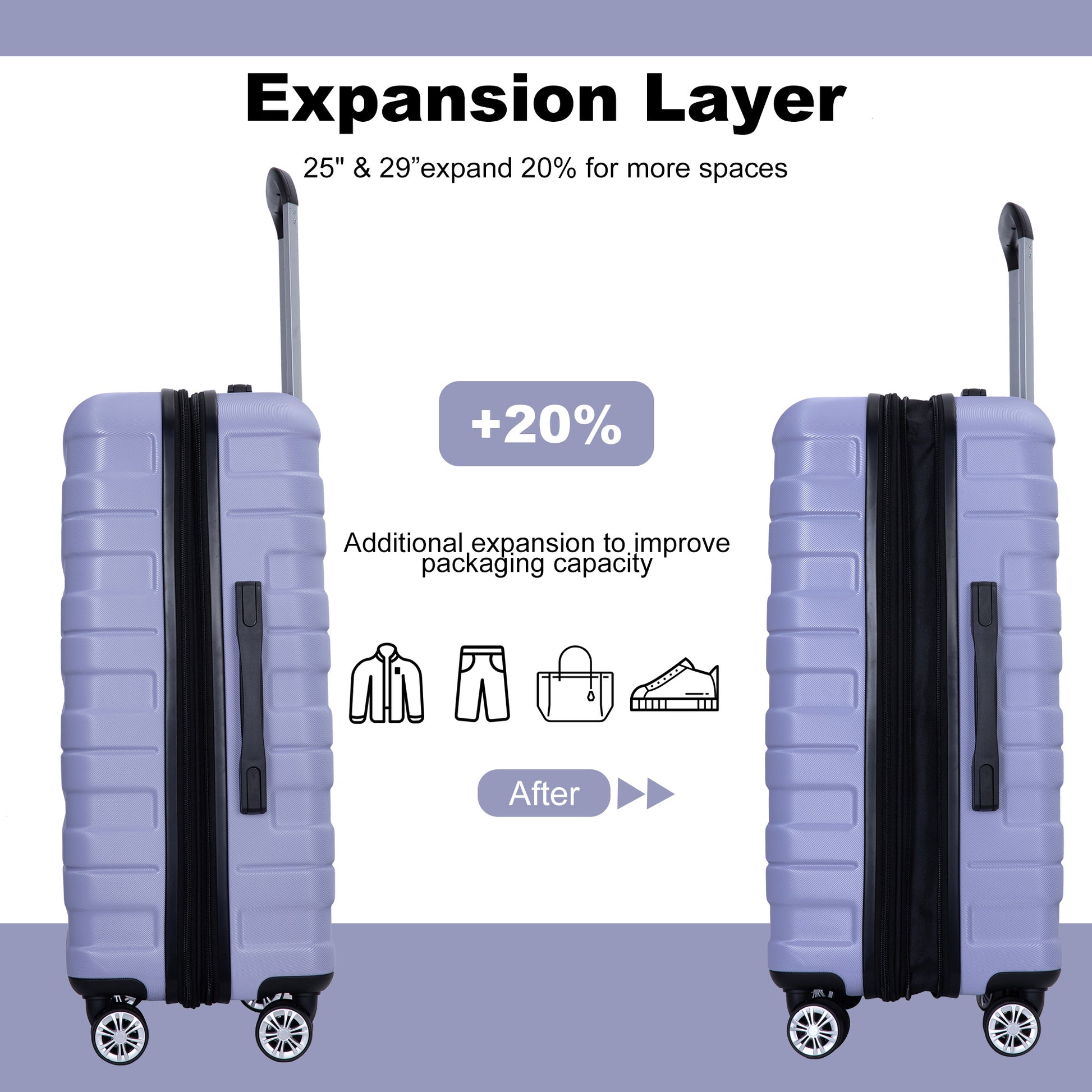 3 Piece Luggage Sets Pc Lightweight & Durable Expandable Suitcase With Two Hooks, Double Spinner Wheels, Tsa Lock, 21 25 29 Light Purple Light Purple Pc