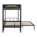 Metal Twin Over Full Bunk With Shelves & Grid Panel Sturdy Metal Bed Frame Noise Free Wood Slats Comfortable Textilene Guardrail Built In 2 Tier Shelves & Grid Panel Separated Full Size Bed Box Spring Not Required Black Metal Bedroom Bunk Steel