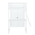 Twin Size Loft Bed With Wardrobe And Desk, White Twin White Rubber Wood