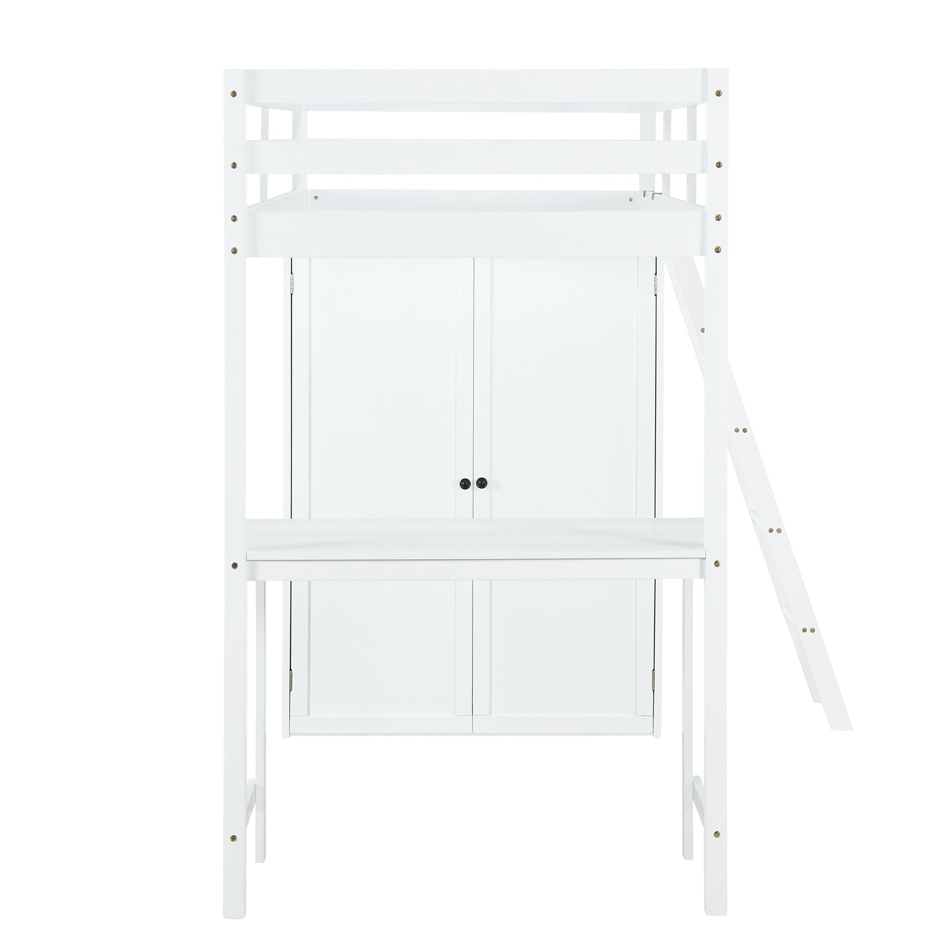 Twin Size Loft Bed With Wardrobe And Desk, White Twin White Rubber Wood