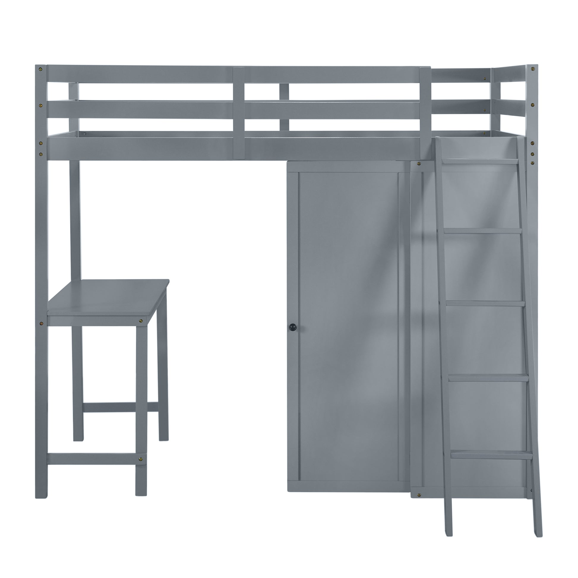 Twin Size Loft Bed With Wardrobe And Desk, Gray Twin Gray Rubber Wood