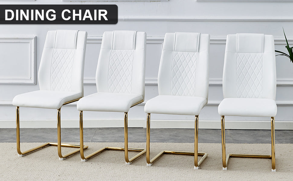 Modern Dining Chairs, Dining Room Chairs, And Golden Leg Cushioned Chairs Made Of Artificial Leather, Suitable For Kitchens, Living Rooms, Bedrooms, And Offices. Set Of 4 Pieces White Pu C 001 White Foam Pu