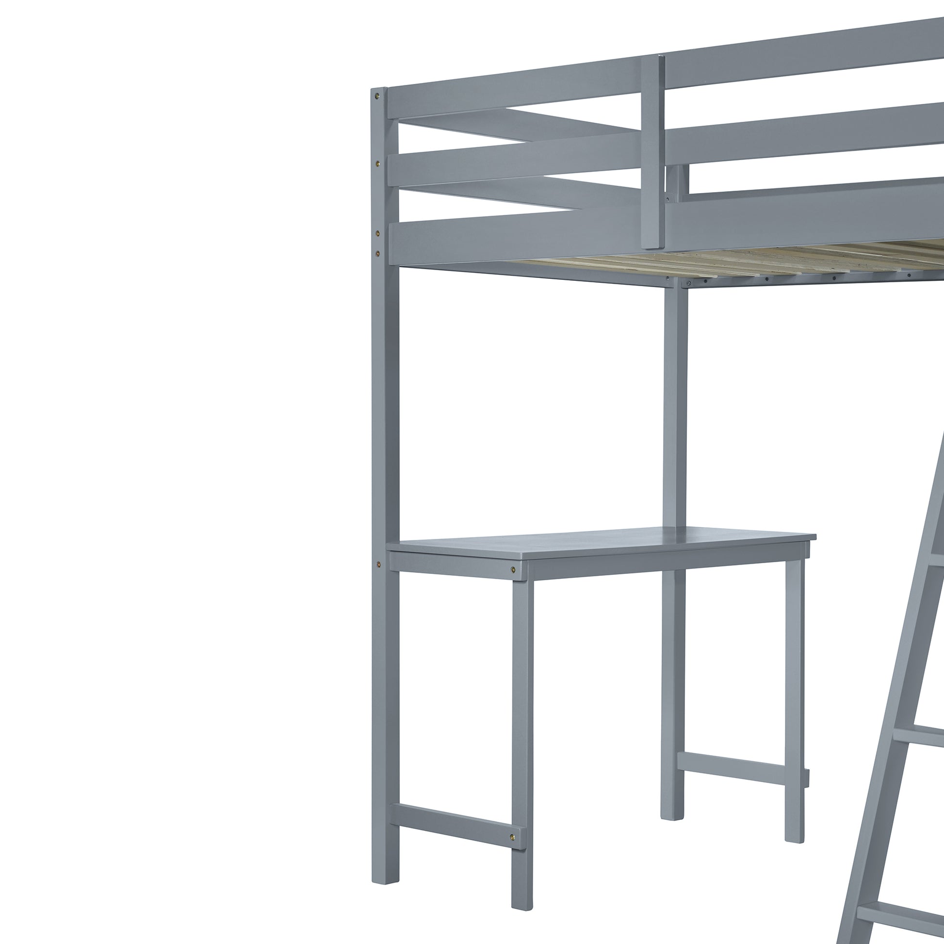 Twin Size Loft Bed With Wardrobe And Desk, Gray Twin Gray Rubber Wood