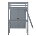 Twin Size Loft Bed With Wardrobe And Desk, Gray Twin Gray Rubber Wood