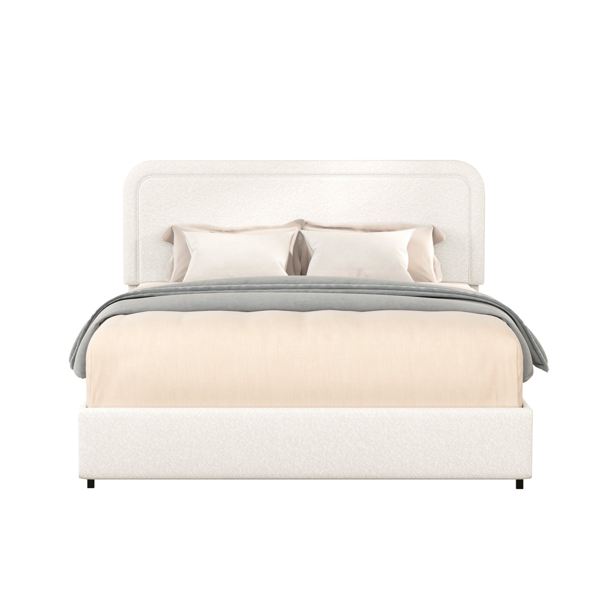 Liv Patented 2 Drawers Storage Bed Queen Size Ivory Boucle Upholstered Platform Bed, Curved Stitched Tufted Headboard, Wooden Slat Mattress Support, No Box Spring Needed Box Spring Not Required Queen Ivory Metal Bedroom