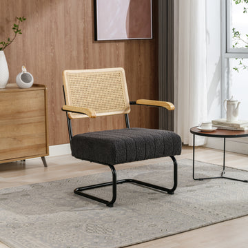 Coolmore Accent Chair Modern Industrial Slant Armchair With Metal Frame Premium High Density Soft Single Chair For Living Room Bedroom Carbon Black Boucle