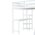 Full Size Loft Bed With Wardrobe And Desk And Shelves, White Full White Rubber Wood