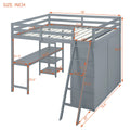 Full Size Loft Bed With Wardrobe And Desk And Shelves, Gray Full Gray Rubber Wood