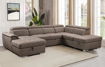 128"Sofa U Shaped Sectional Couch With Ottomans Reversible Modular Sofa 7 Seater Couch With Storage Seat,Living Room Furniture Sofa Sets With Adjustable Headrest, Brown Brown Microfiber Wood Primary Living Space Soft Modern Foam Upholstered 7 Seat