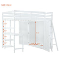 Full Size Loft Bed With Wardrobe And Desk And Shelves, White Full White Rubber Wood