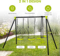 Xns008 Interesting Triple Children Metal Safe Swing Set 440Lbs For Outdoor Playground Three Seat Swing Black And Green For Age 3 Green Steel