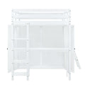 Full Size Loft Bed With Wardrobe And Desk And Shelves, White Full White Rubber Wood