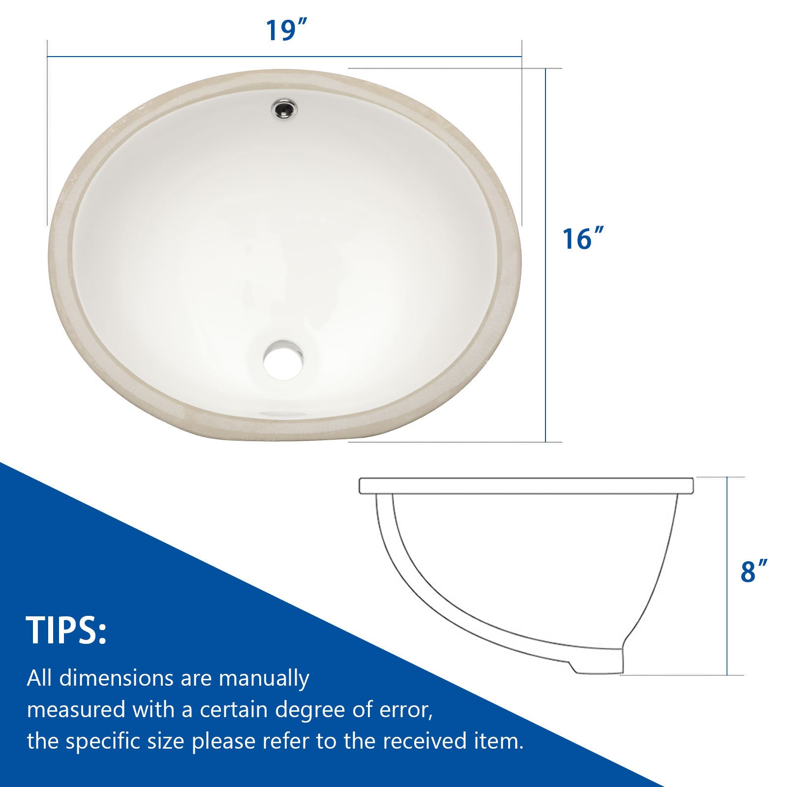 19"X16" Oval Shape Undermount Bathroom Sink Modern Pure White Porcelain Ceramic Lavatory Vanity Sink Basin With Overflow White Ceramic