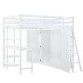 Full Size Loft Bed With Wardrobe And Desk And Shelves, White Full White Rubber Wood