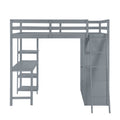 Full Size Loft Bed With Wardrobe And Desk And Shelves, Gray Full Gray Rubber Wood