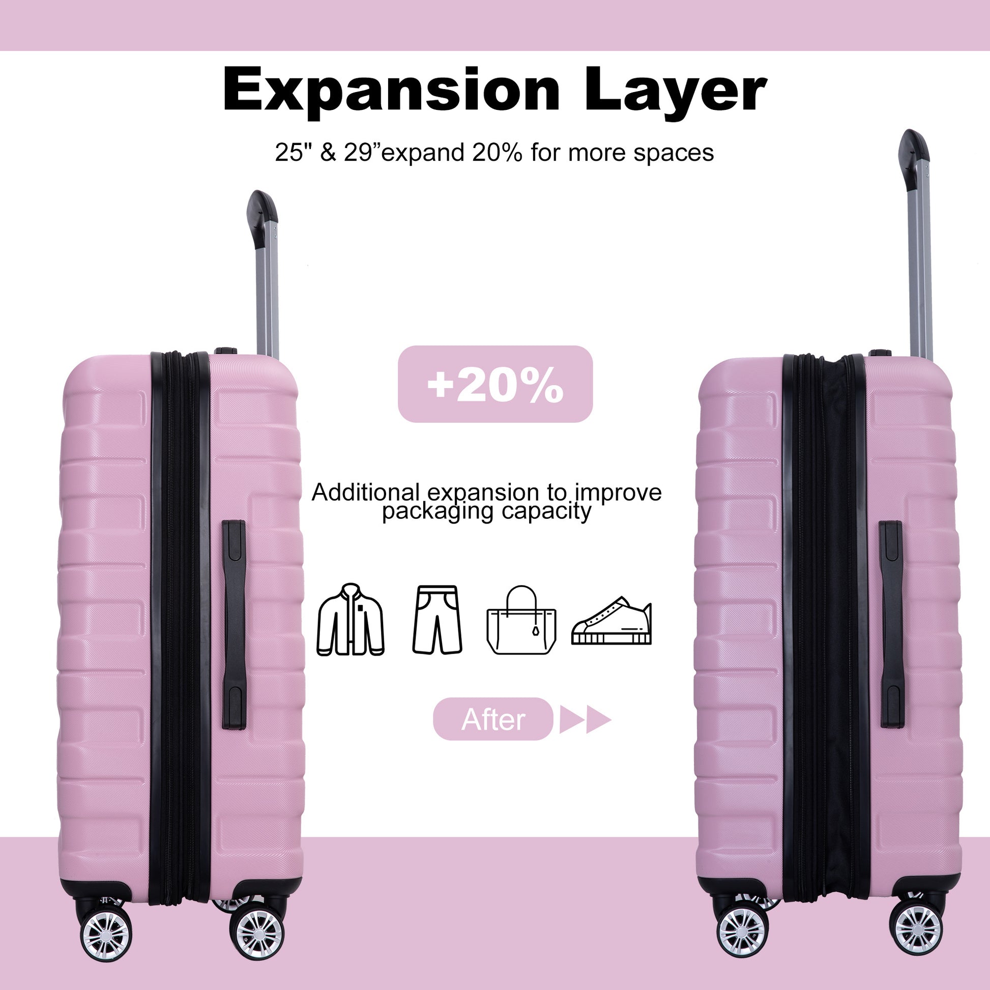 3 Piece Luggage Sets Pc Lightweight & Durable Expandable Suitcase With Two Hooks, Double Spinner Wheels, Tsa Lock, 21 25 29 Pink Pink Pc