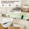Queen Bed Frame With Led Headboard, Upholstered Bed With 4 Storage Drawers And Usb Ports, Beige Queen Beige Linen