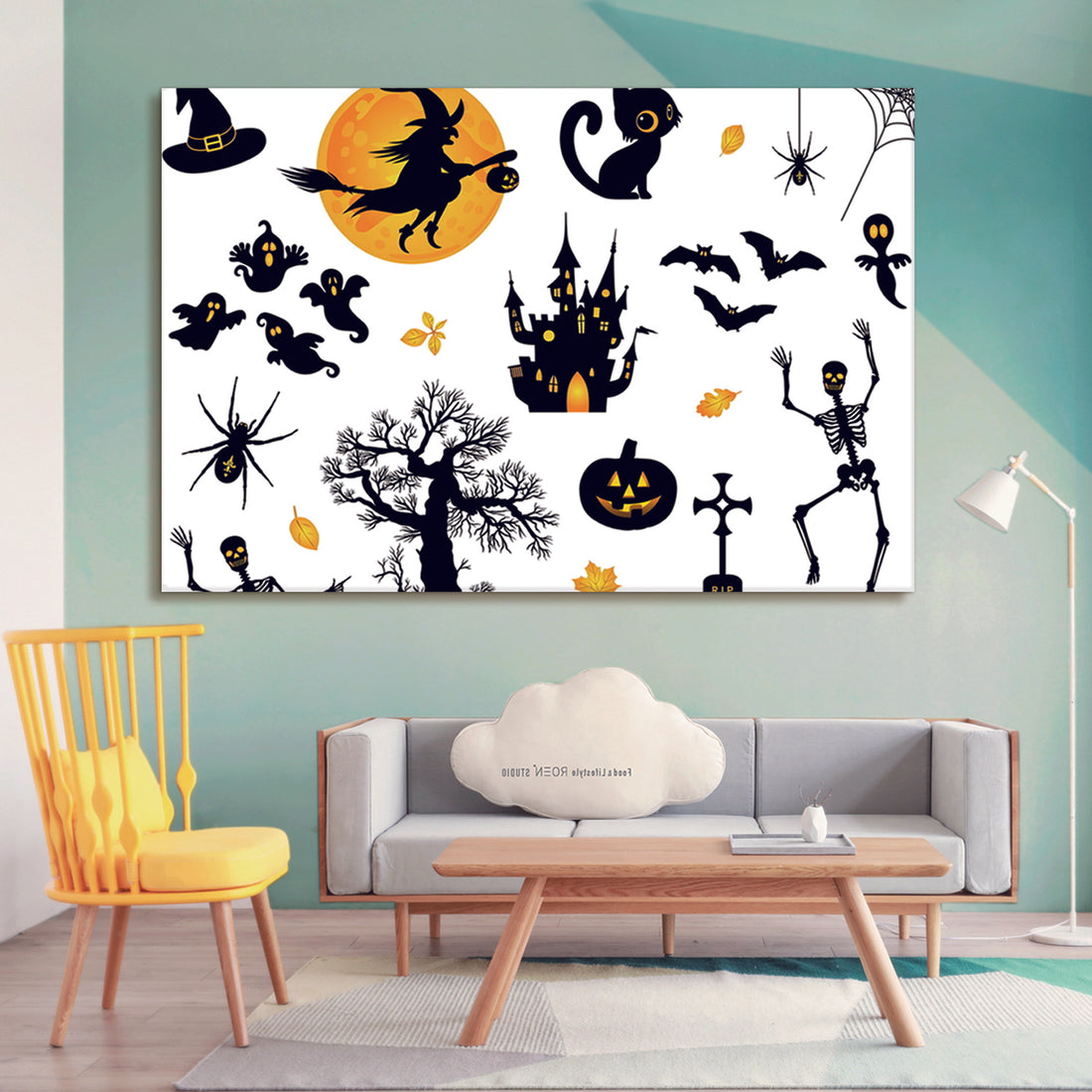 1Pcs Drop Ping Framed Canvas Wall Art Decor Painting For Halloween, Halloween Scene Painting For Halloween Gift, Decoration For Halloween Living Room, Bedroom Decor 4028In Thickness 1.5Inch Rectangle Framed Multicolor Halloween Oversized 41In Canvas